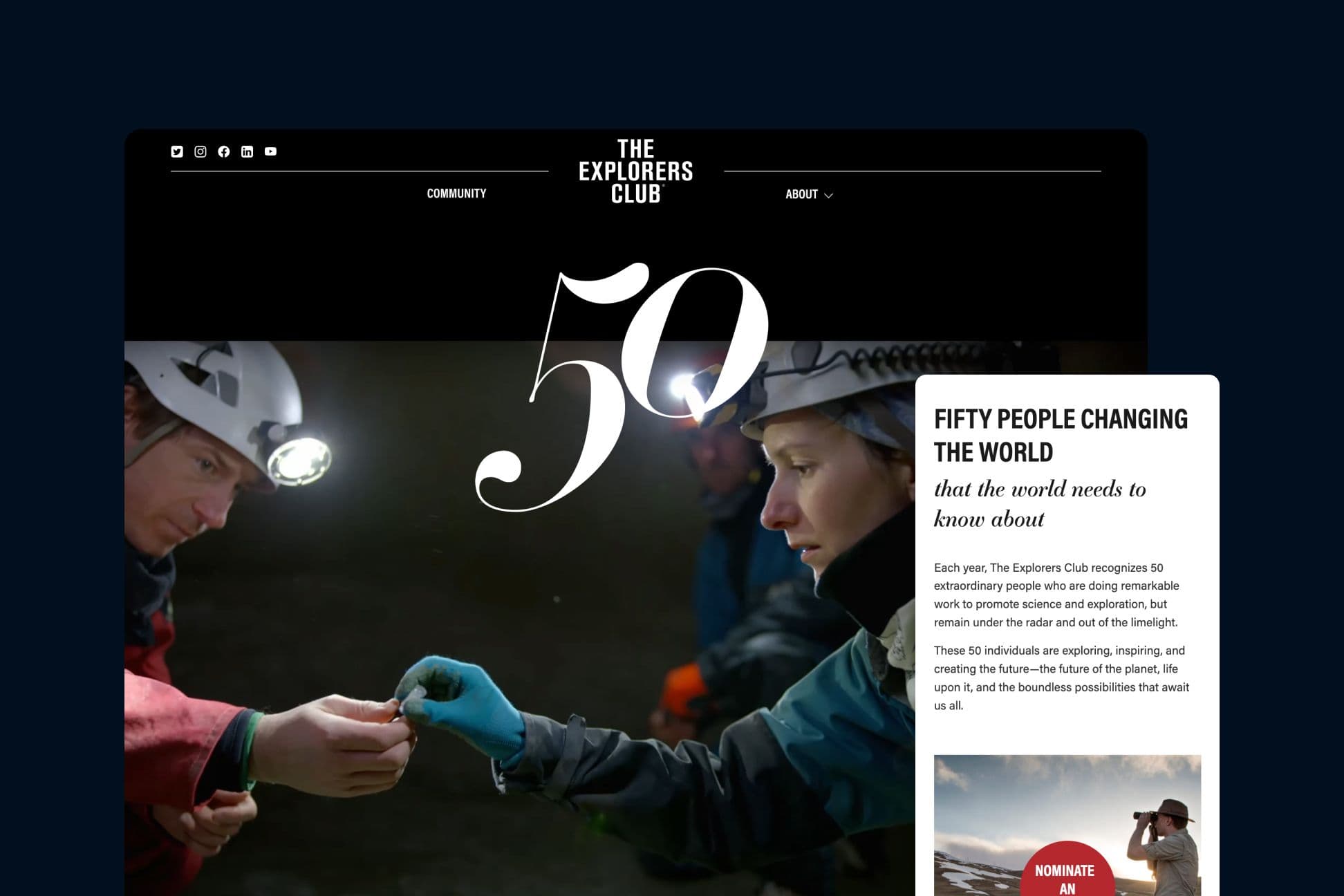 Website for The Explorers Club Annual Recognition Program
