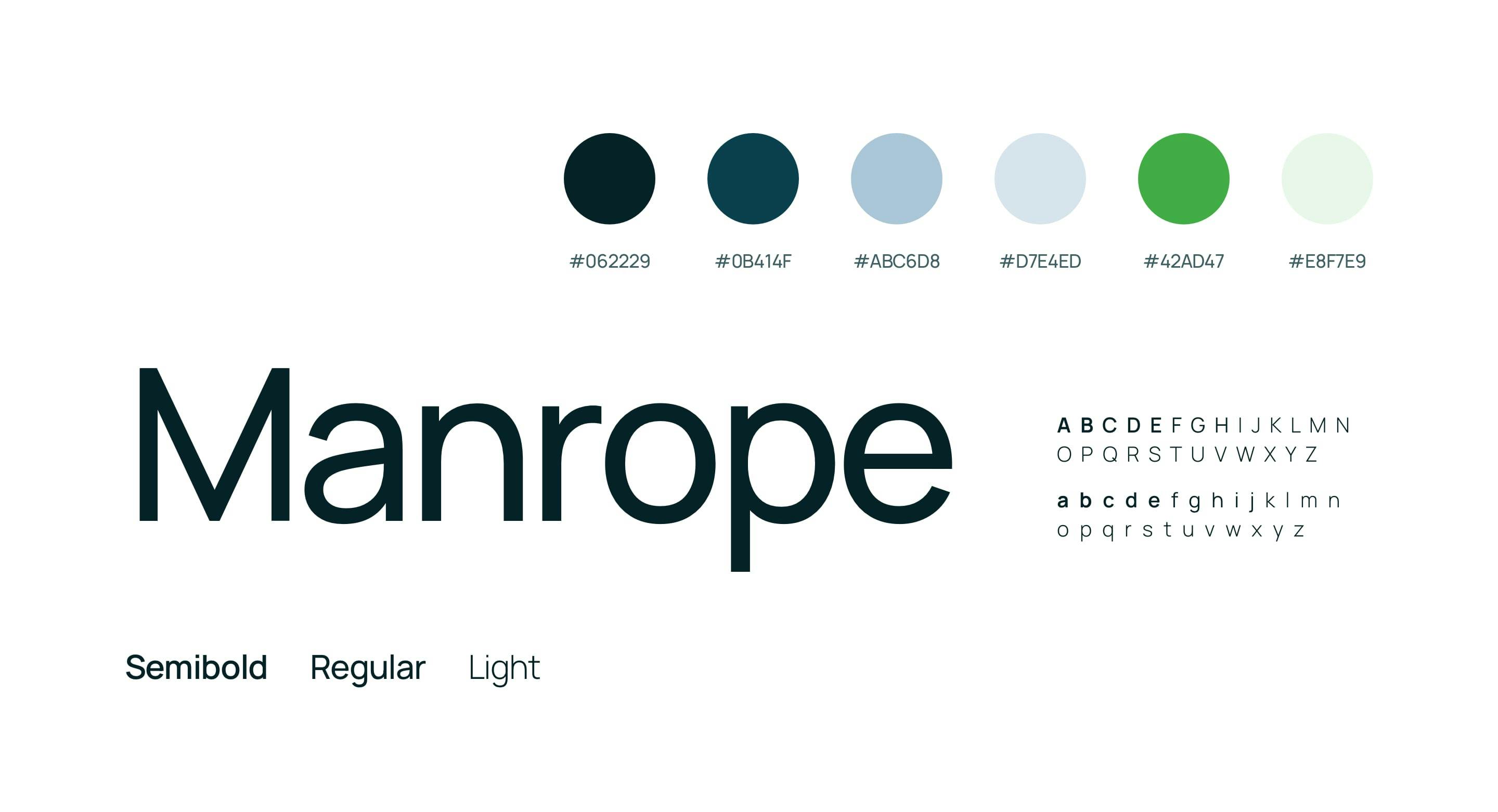 Branding colors, Branding typography, Mantrope font